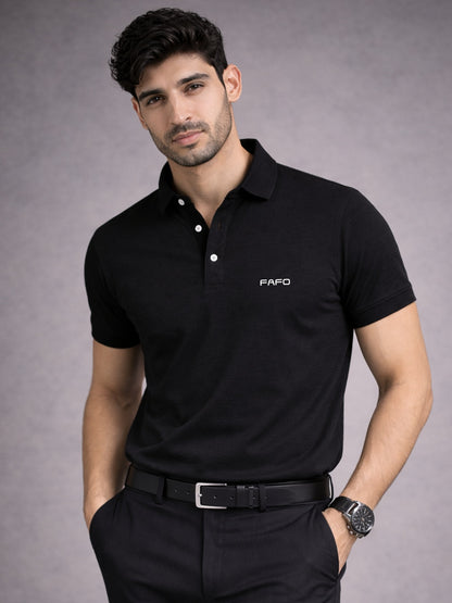 Black Premium Cotton Blend Polo T-Shirt for Men