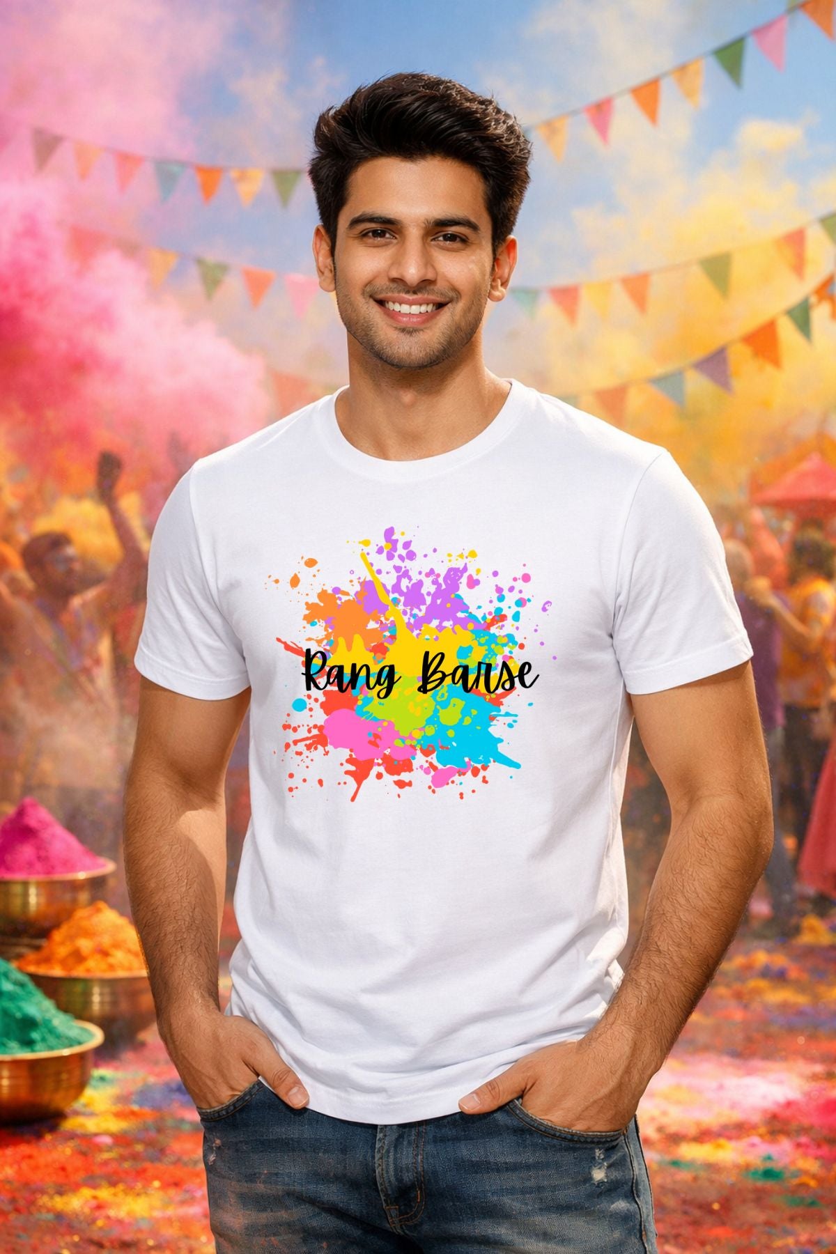 Rang Barse Printed Unisex Holi T-Shirt with Custom Name on back