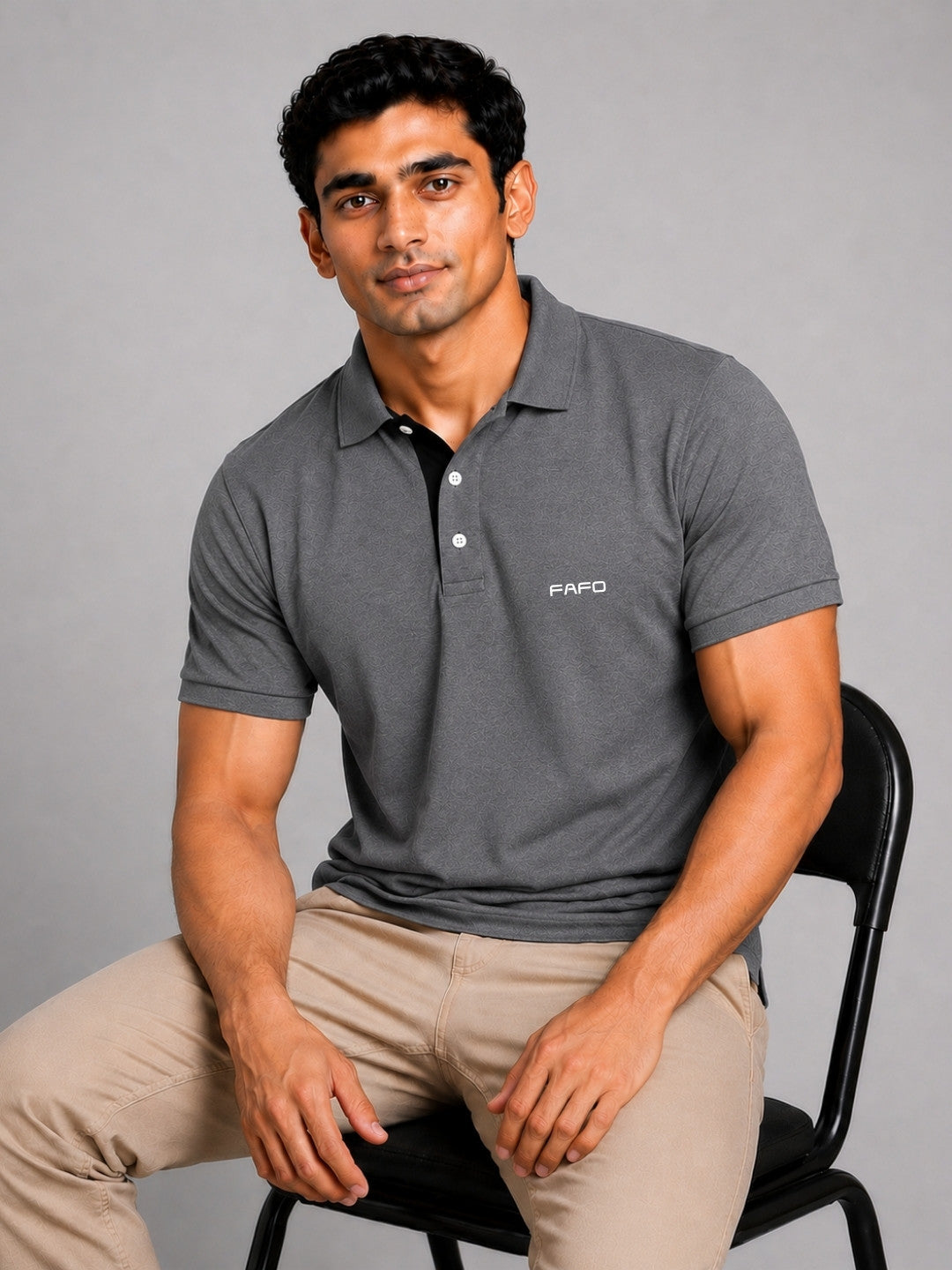 Carbon Grey Premium Cotton Blend Polo T-Shirt for Men