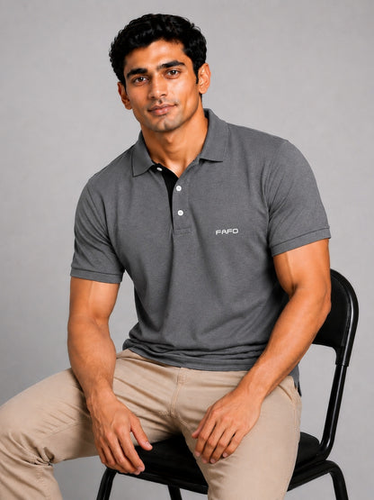 Carbon Grey Premium Cotton Blend Polo T-Shirt for Men