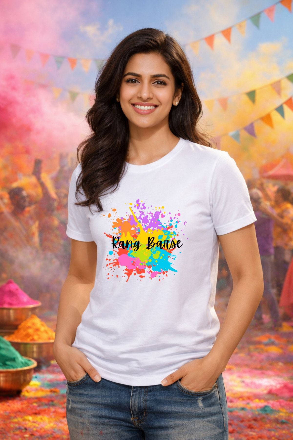 Rang Barse Printed Unisex Holi T-Shirt with Custom Name on back