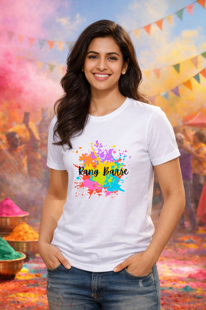 Rang Barse Printed Unisex Holi T-Shirt with Custom Name on back
