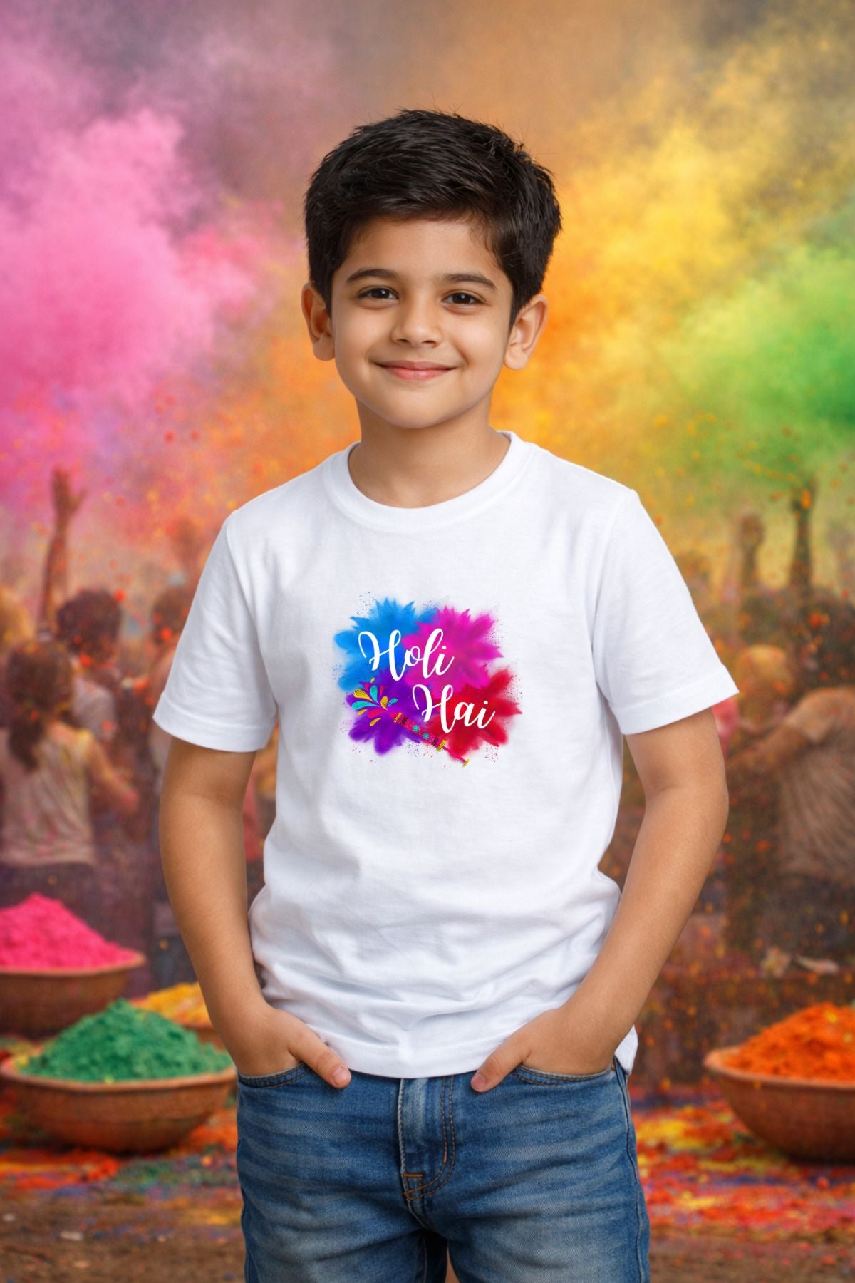 Holi Hai Printed Unisex Holi T-Shirt with Custom Name on back
