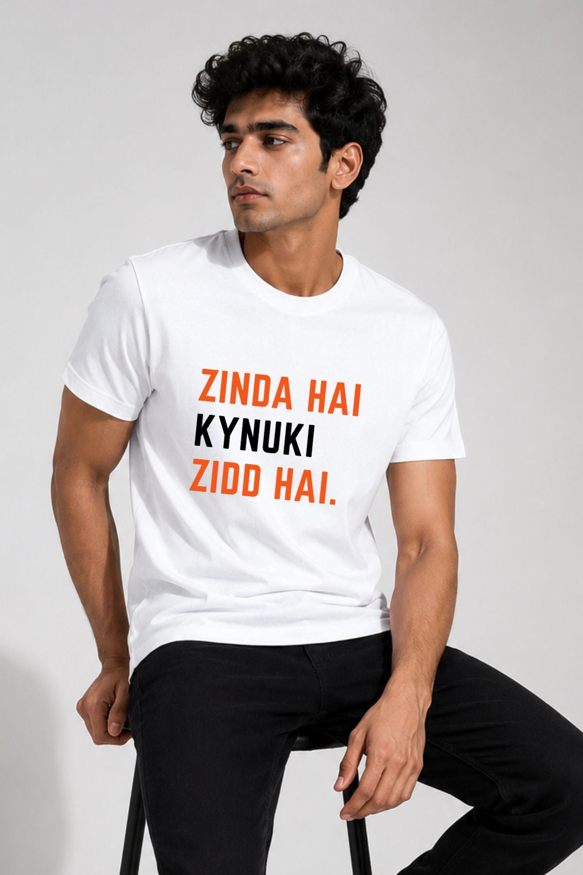 Zinda Hai Kyunki Zid Hai White Printed CJP Unisex T-Shirt