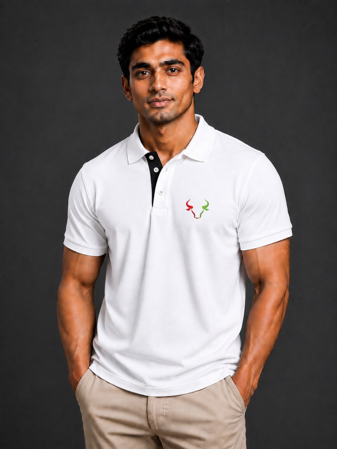Dual Market Bull White Polo Trading T-Shirt