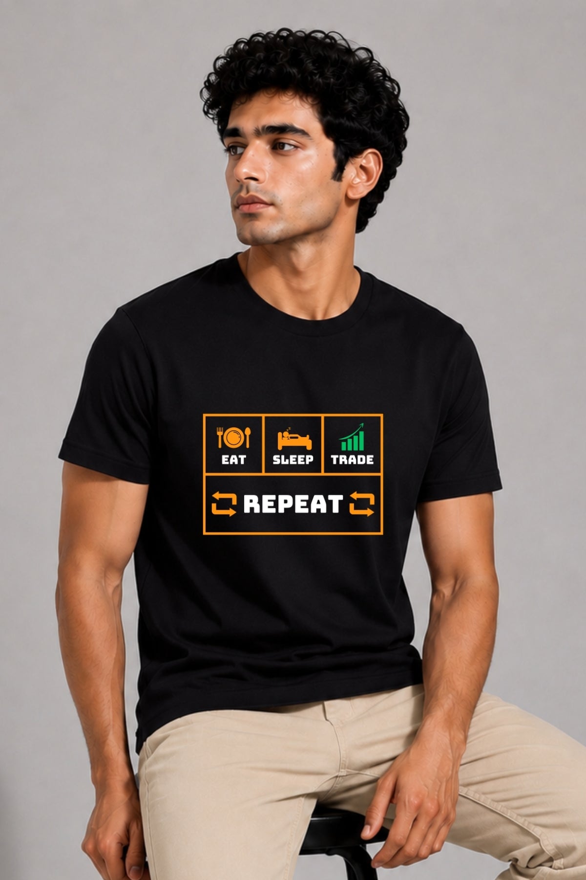 Eat Sleep Trade Repeat Printed Unisex Trading T-Shirt