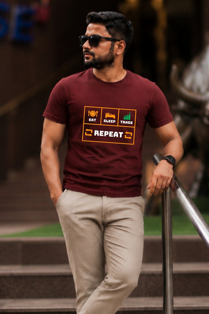 Eat Sleep Trade Repeat Printed Unisex Trading T-Shirt