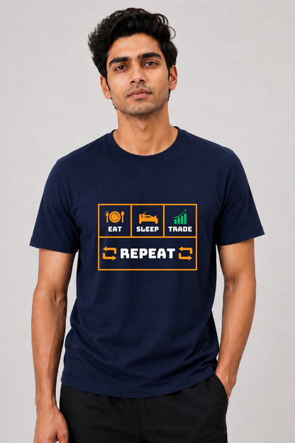 Eat Sleep Trade Repeat Printed Unisex Trading T-Shirt