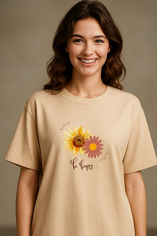 Happy Sunflower Printed Oversize T-Shirt