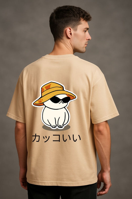 Kakkoi Cool Cat with Hat Printed Oversize T-Shirt
