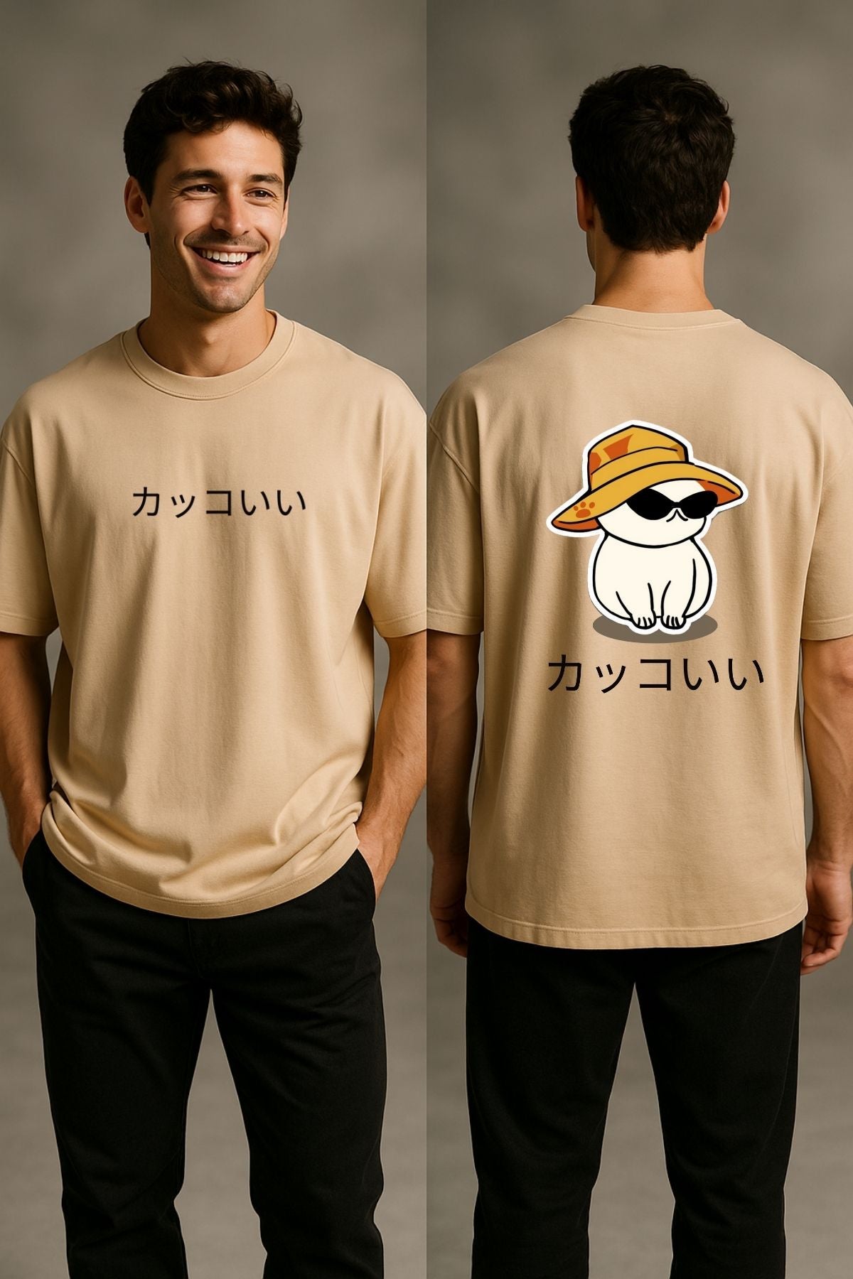 Kakkoi Cool Cat with Hat Printed Oversize T-Shirt