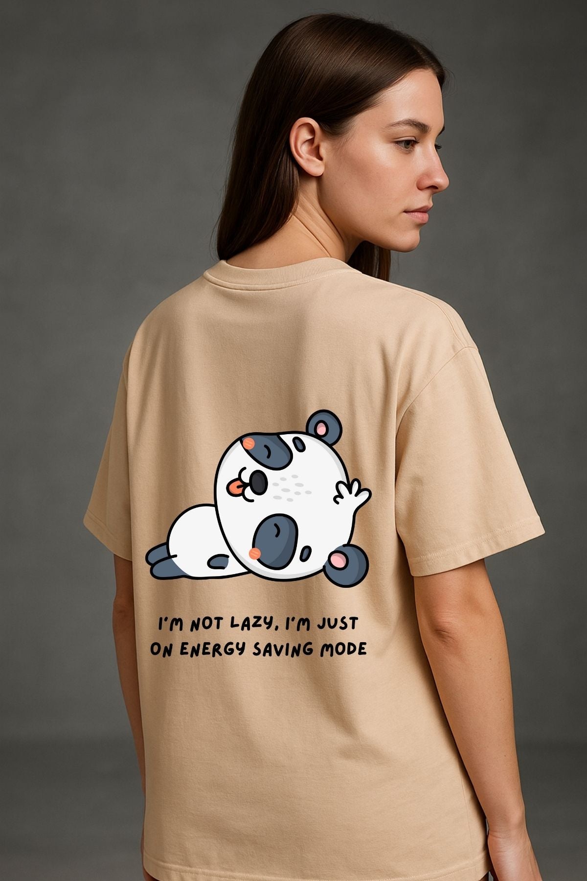 Panda Saving Mode Printed Oversize T-Shirt