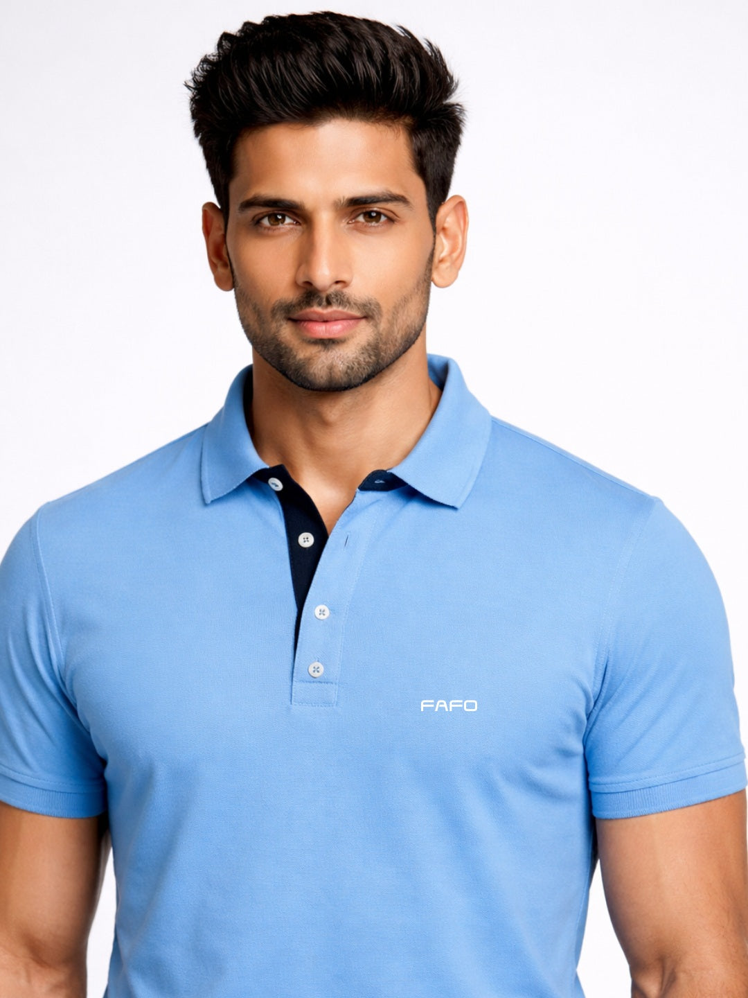 Sky Blue Premium Cotton Blend Polo T-Shirt for Men