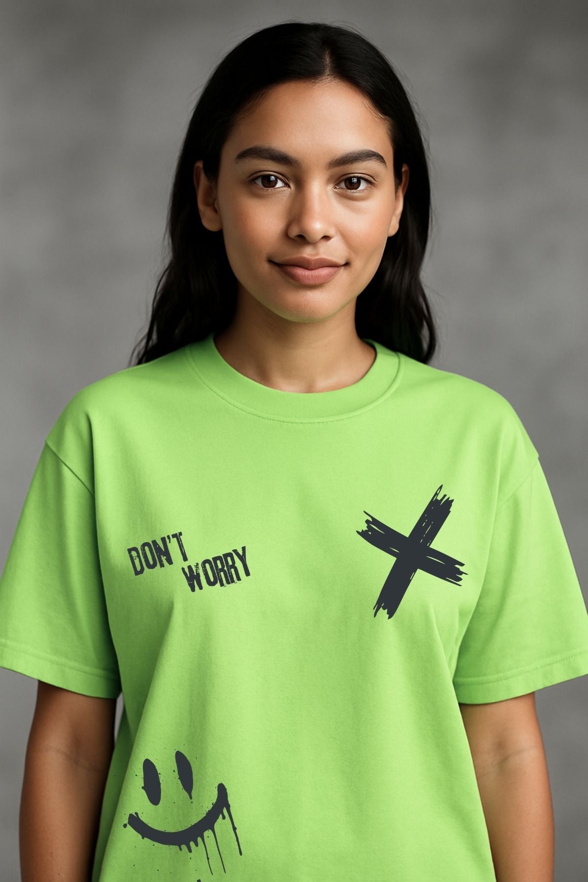 Don't Worry just Smile Printed Oversize T-Shirt