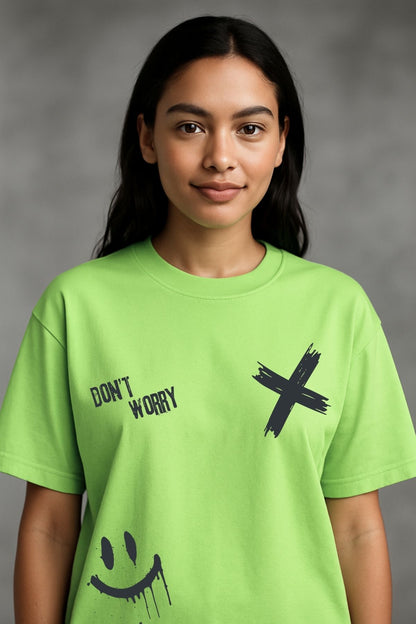 Don't Worry just Smile Printed Oversize T-Shirt