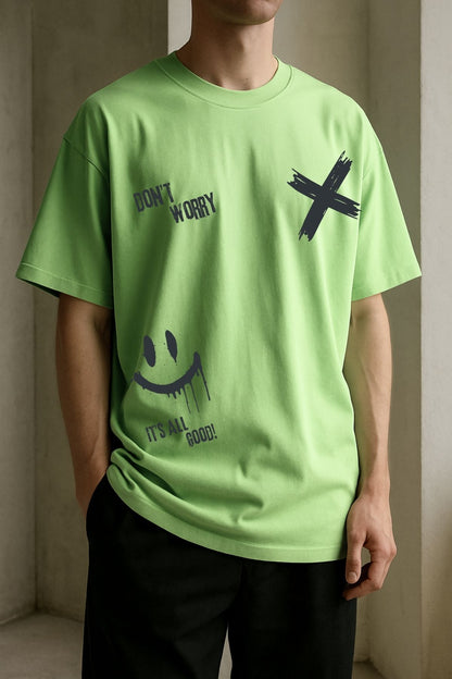 Don't Worry just Smile Printed Oversize T-Shirt