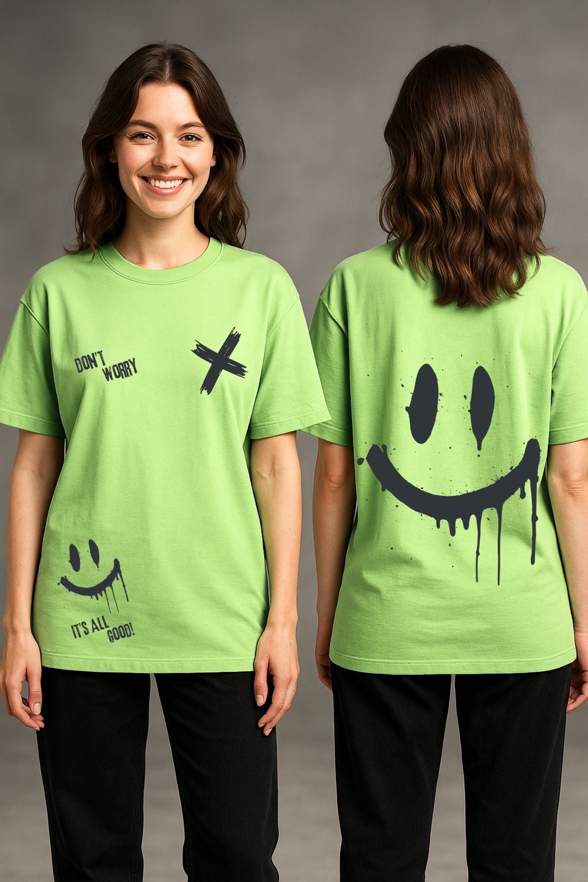 Don't Worry just Smile Printed Oversize T-Shirt