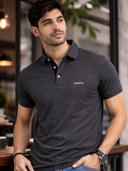 Carbon Grey Premium Cotton Blend Polo T-Shirt for Men