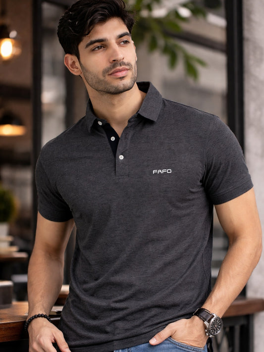 Carbon Grey Premium Cotton Blend Polo T-Shirt for Men