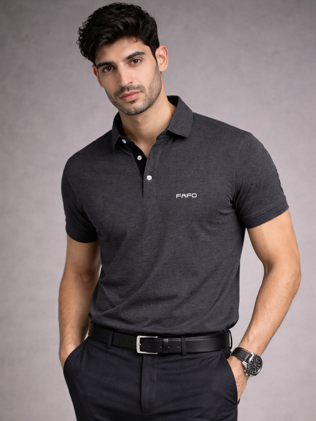 Carbon Grey Premium Cotton Blend Polo T-Shirt for Men