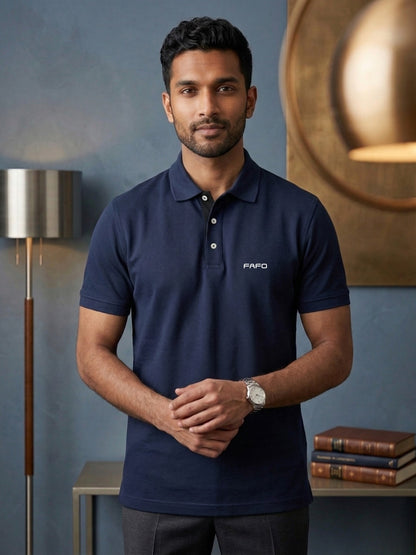 Navy Blue Premium Cotton Blend Polo T-Shirt for Men