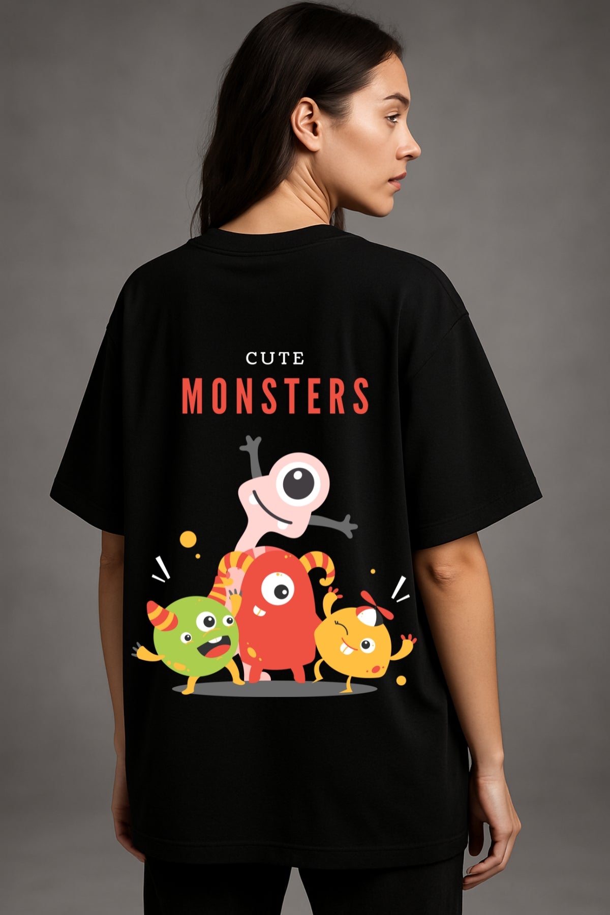 Cute Monster Printed Oversize T-Shirt