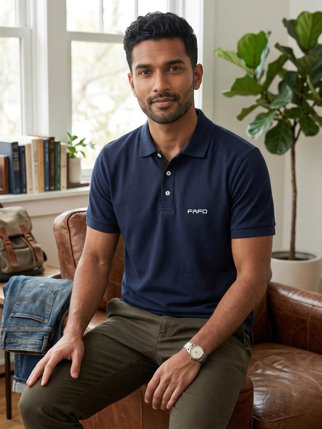 Navy Blue Premium Cotton Blend Polo T-Shirt for Men