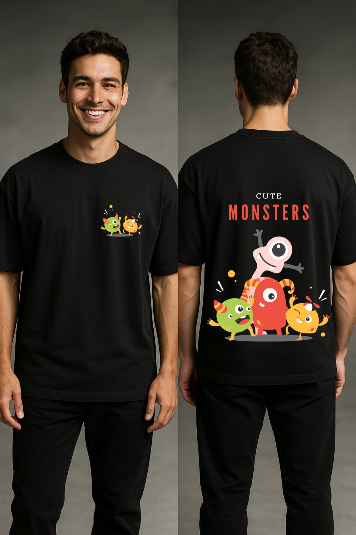 Cute Monster Printed Oversize T-Shirt