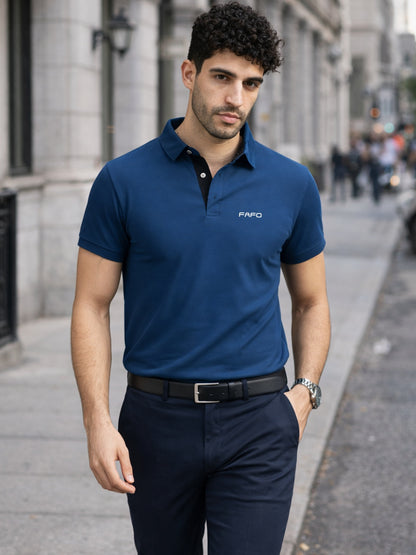 Atlantic Blue Premium Cotton Blend Polo T-Shirt for Men