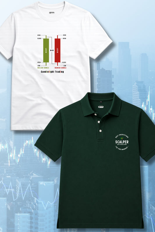 Portfolio Builder Combo 2 Bundle Trading T-Shirt Pack (Bottle Green & White)