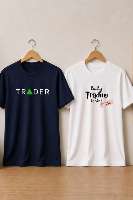 Lucky Trader 2 Pack Trading T-Shirt Bundle (White & Navy Blue)