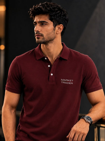 Market Trader Maroon Polo Trading T-Shirt