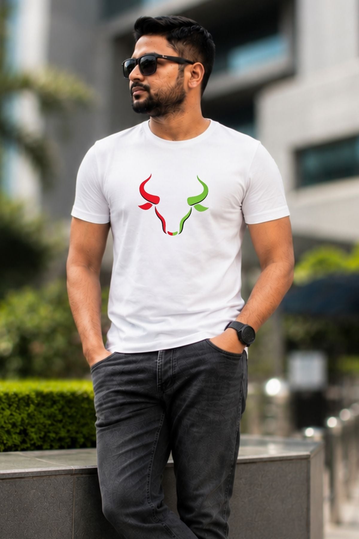 Dual Market Bull Printed Unisex Trading T-Shirt