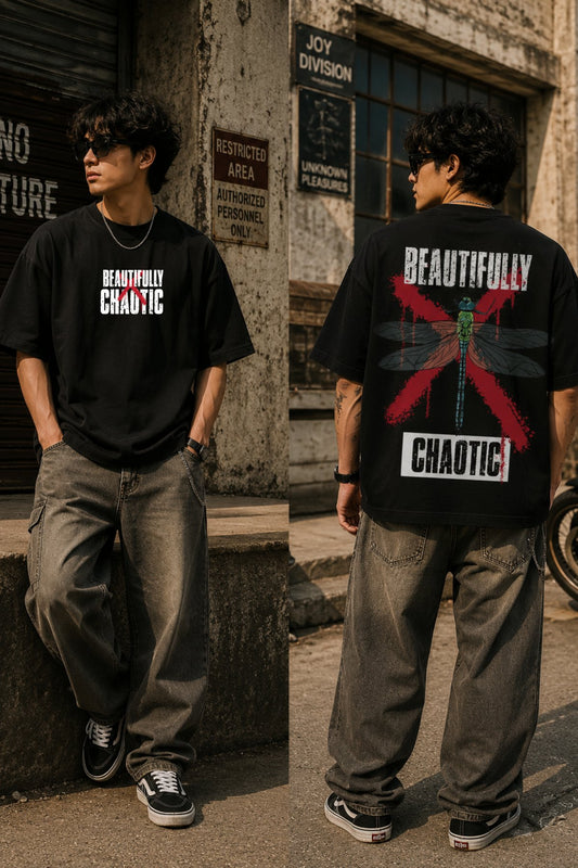 Beautifully Chaotic back  front Printed Oversize T-Shirt