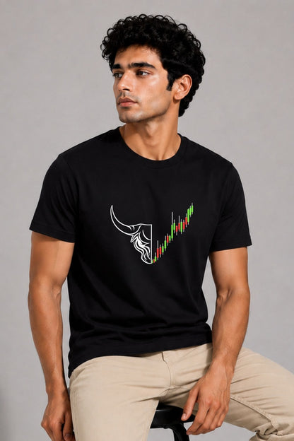 Bull Run Candlestick Trader Black Printed Unisex Trading T-Shirt