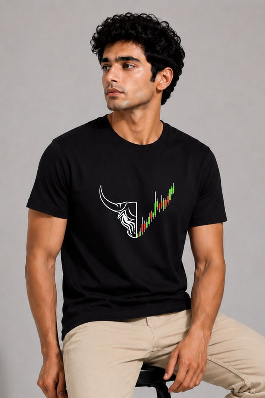 Bull Run Candlestick Trader Black Printed Unisex Trading T-Shirt