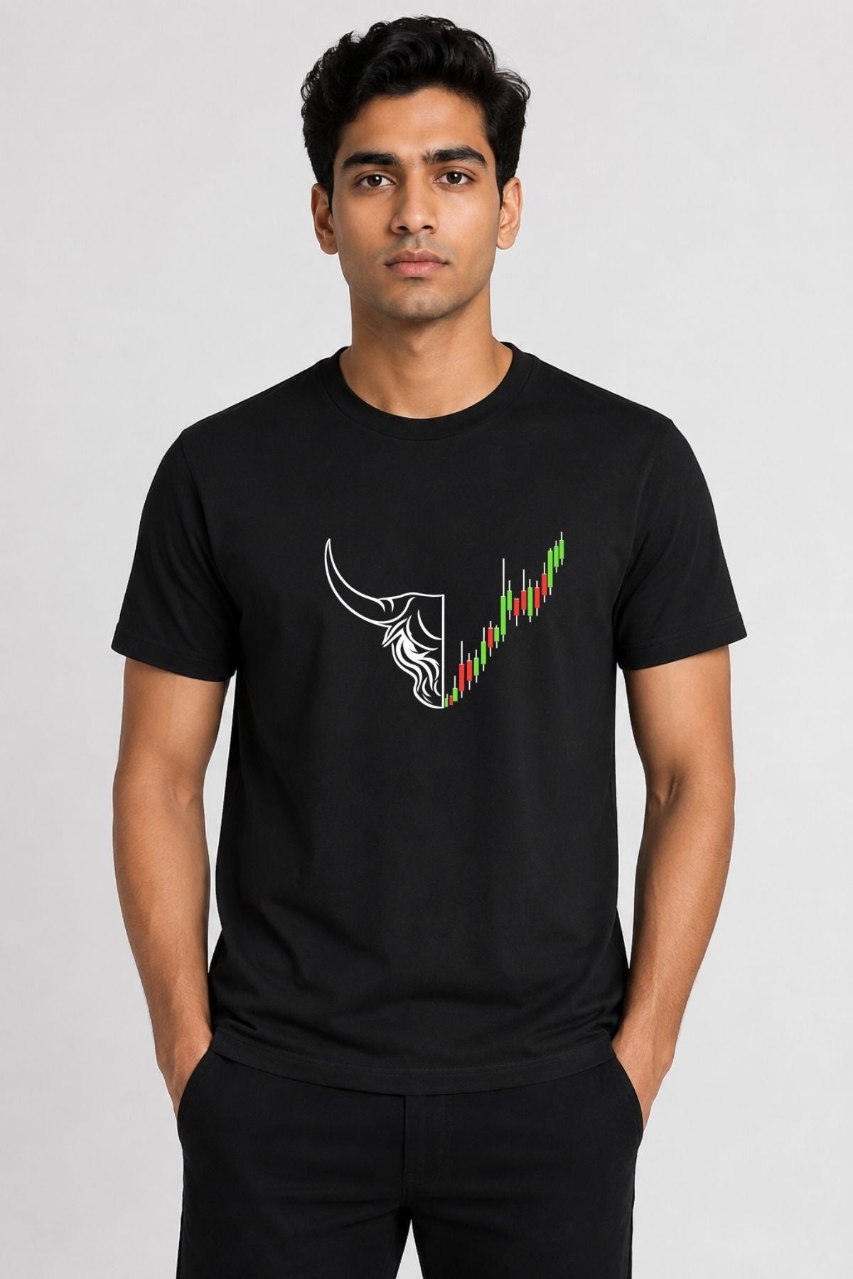Bull Run Candlestick Trader Black Printed Unisex Trading T-Shirt