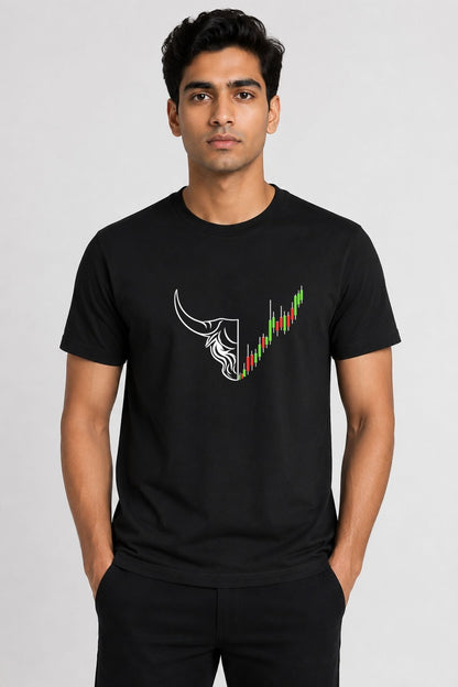 Bull Run Candlestick Trader Black Printed Unisex Trading T-Shirt