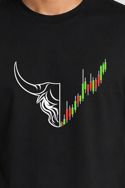 Bull Run Candlestick Trader Black Printed Unisex Trading T-Shirt