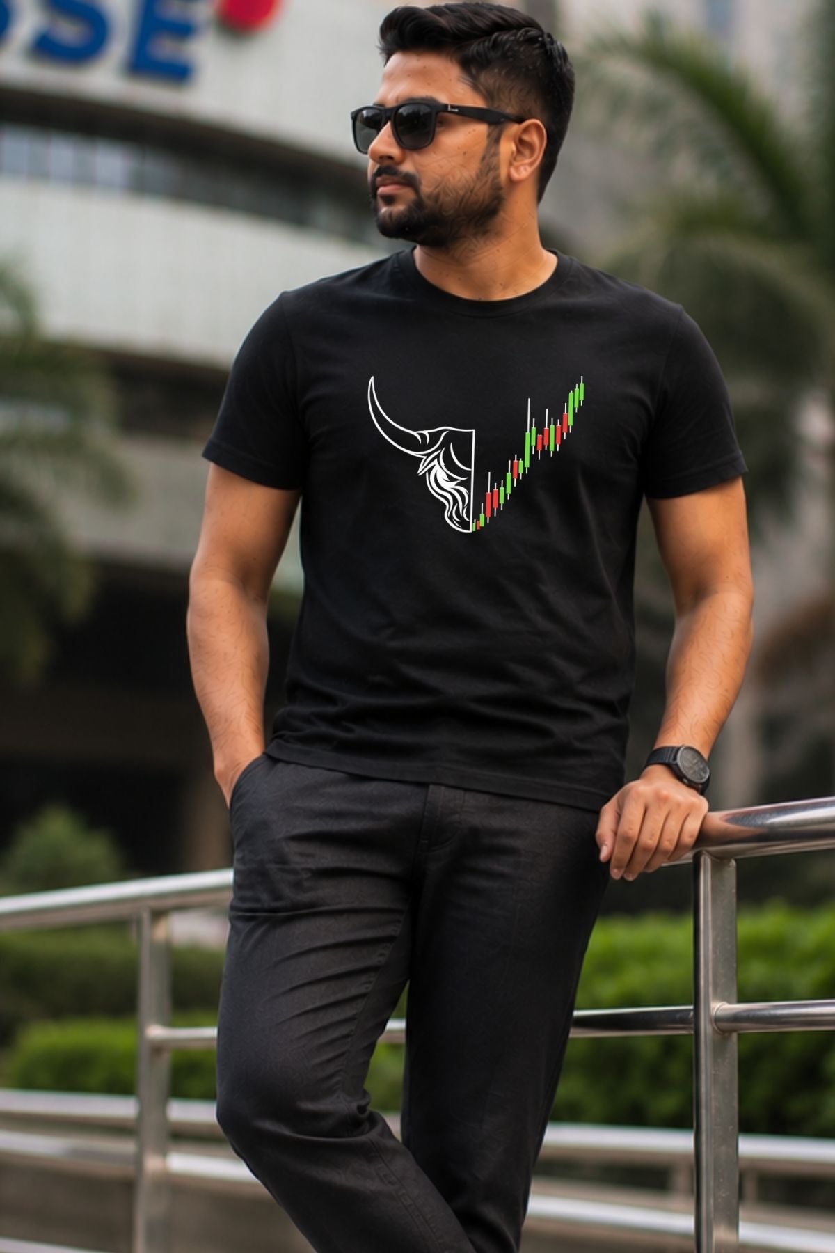 Bull Run Candlestick Trader Black Printed Unisex Trading T-Shirt