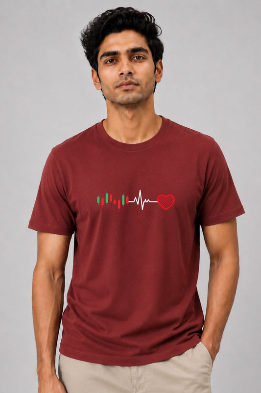 Candlestick Heartbeat Printed Unisex Trading T-Shirt
