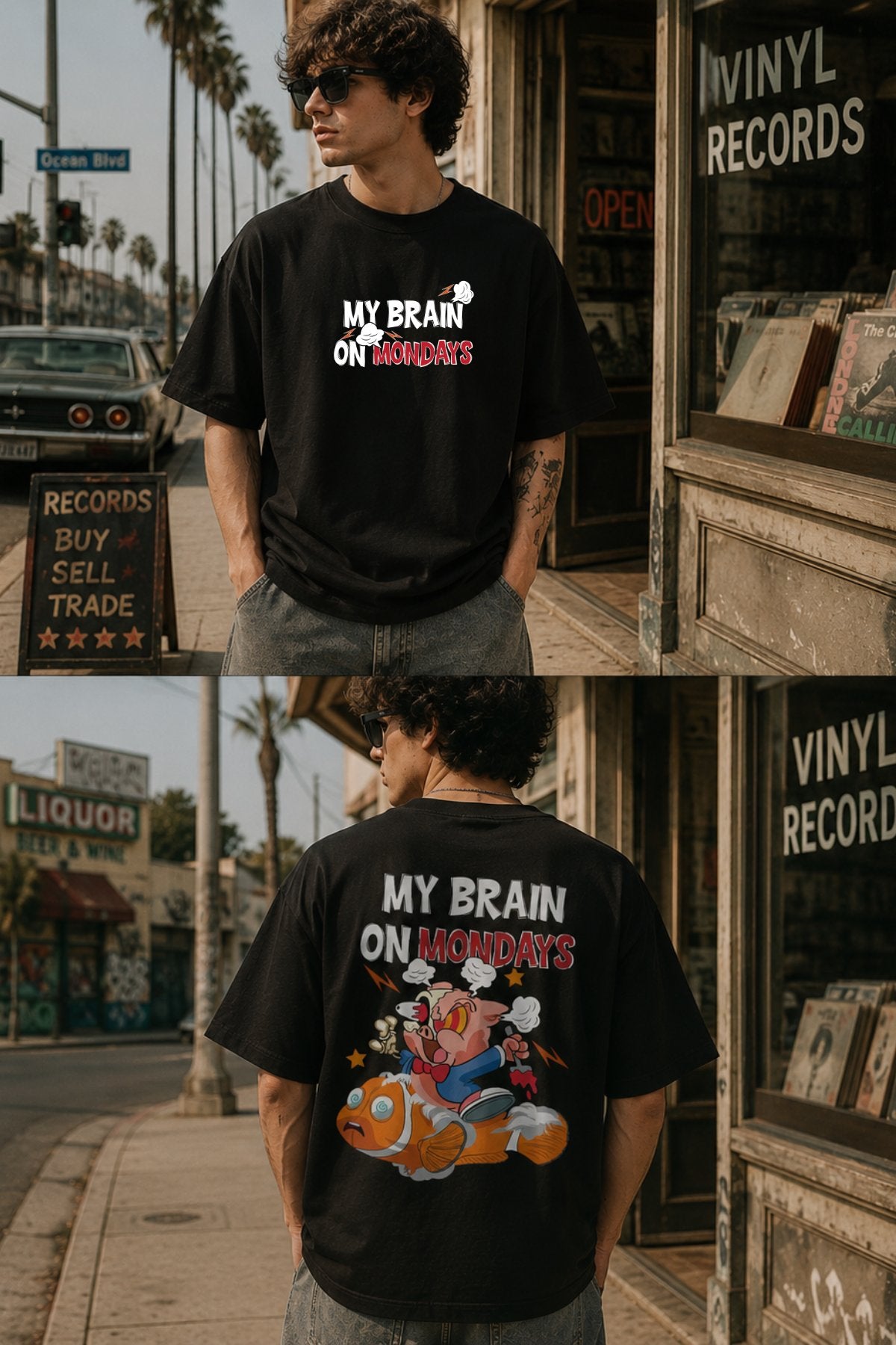 My Brain on Monday back  front Printed Oversize T-Shirt