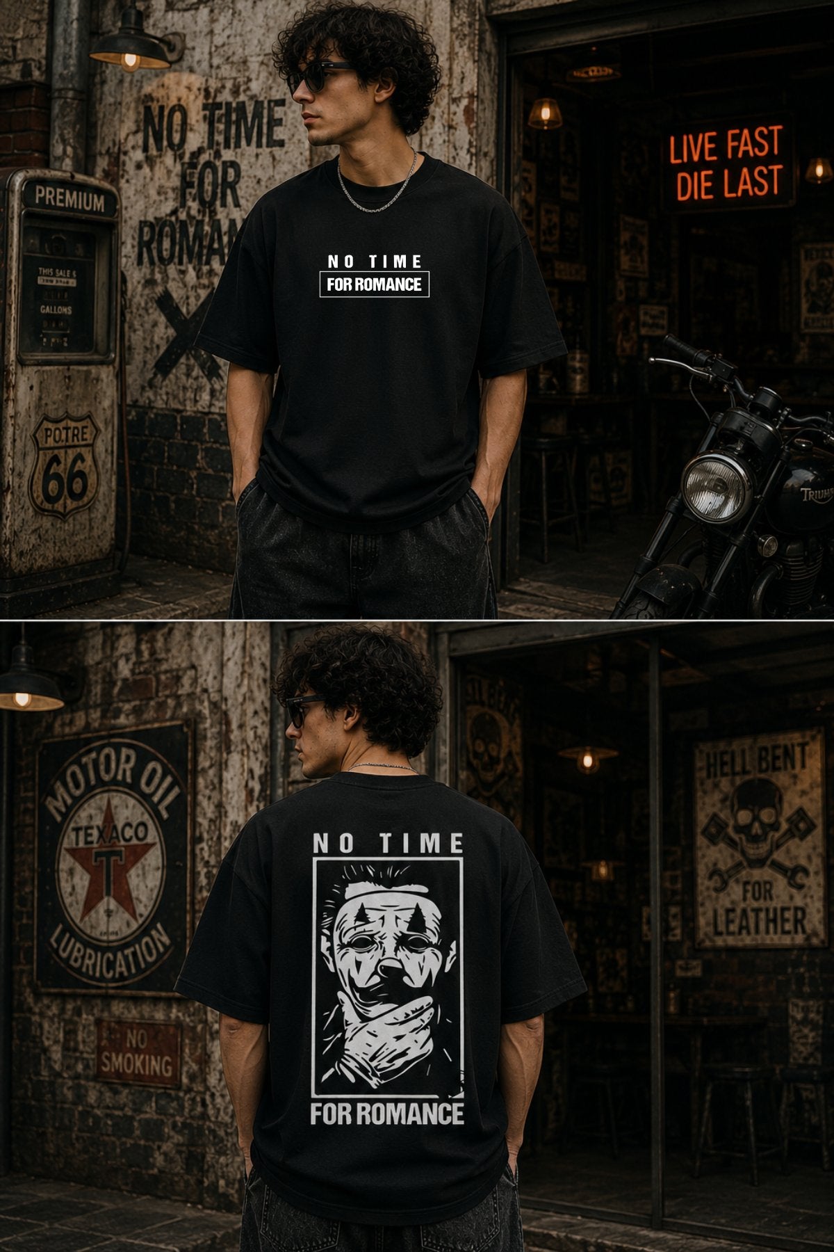 No Time for Romance back  front Printed Oversize T-Shirt