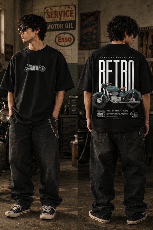 Retro bike front back Printed Oversize T-Shirt