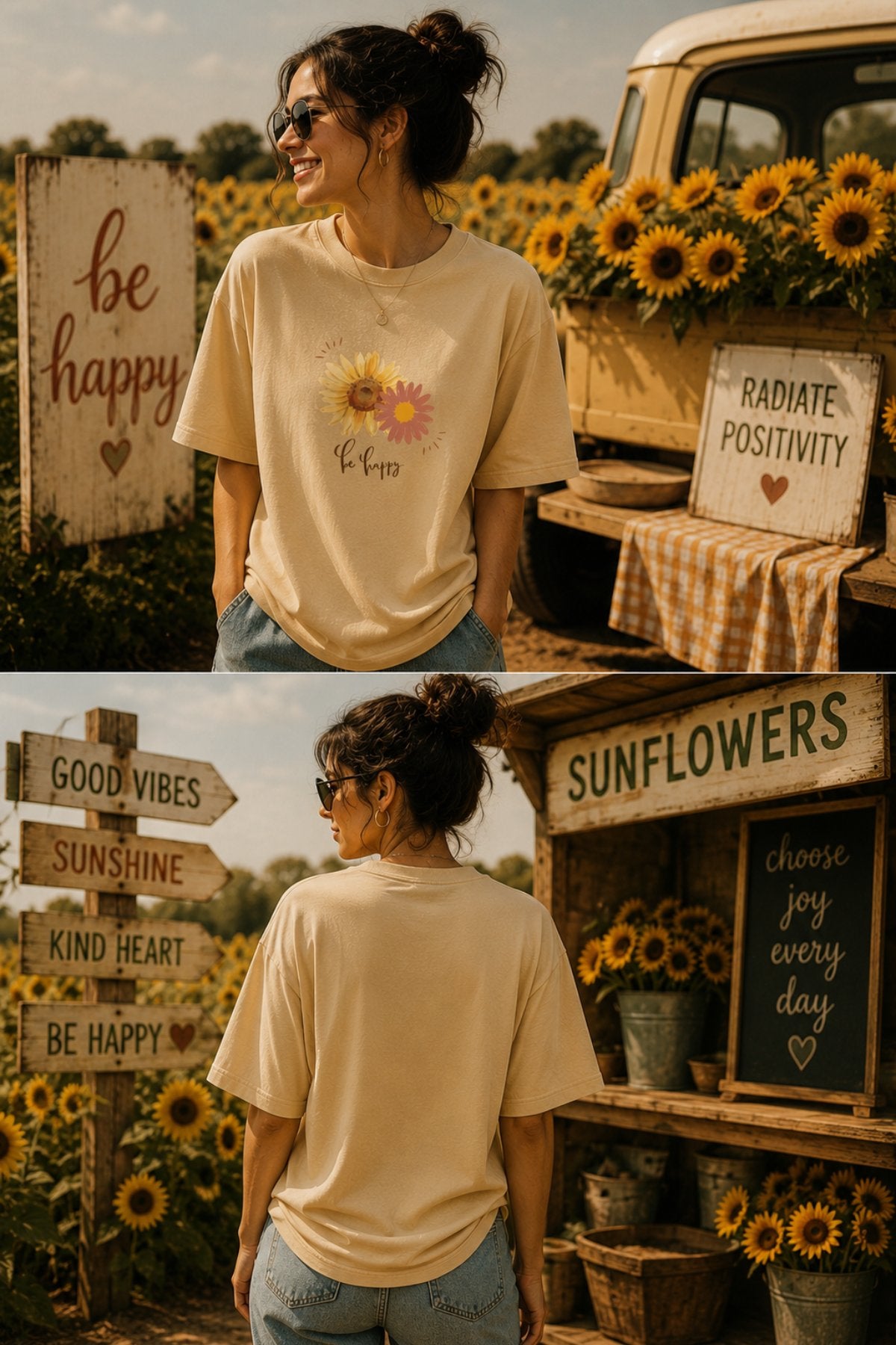 Happy Sunflower Printed Oversize T-Shirt