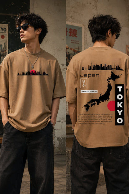 Japan Tokyo rising sun back front Printed Oversize T-Shirt