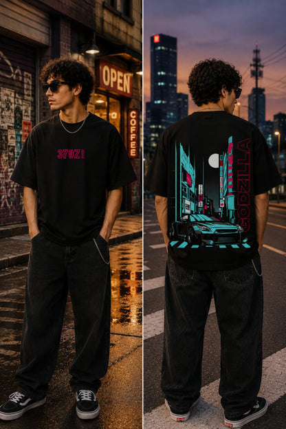 Godzilla Car back  front Printed Oversize T-Shirt