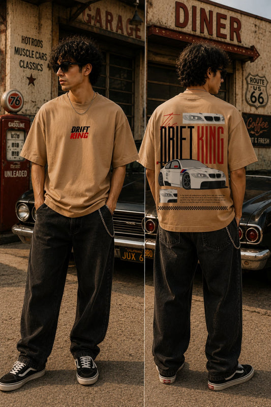 Drift King with white car back front Printed Oversize T-Shirt