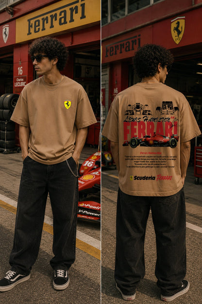 Red Ferrari back front Printed Oversize T-Shirt