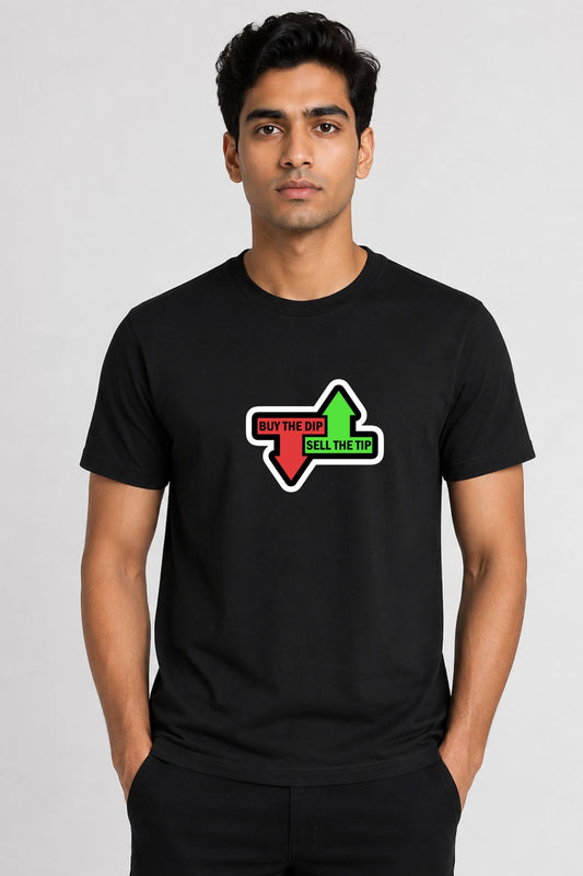 Buy The Dip Sell The Tip Trader Black Printed Unisex Trading T-Shirt